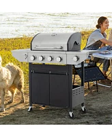 Mondawe Stainless Steel 5-Burner 46,500 Btu Propane Gas Grill with Side Shelves, 4 Wheels