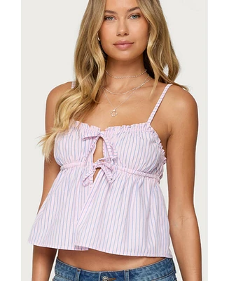 Edikted Women's Avenly Striped Tie Front Babydoll Top
