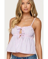 Edikted Women's Avenly Striped Tie Front Babydoll Top