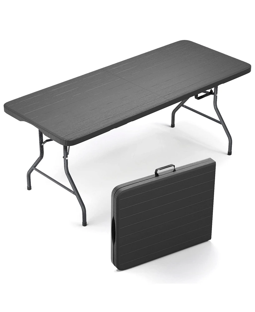 Sugift 6ft Rectangular Folding Table Fold-in-Half Long Party Table Collapsible Portable Table