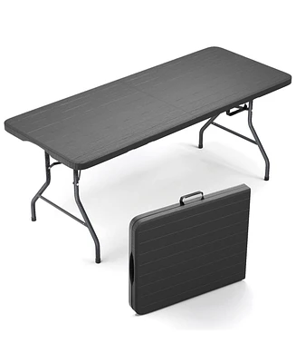 Sugift 6ft Rectangular Folding Table Fold-in-Half Long Party Table Collapsible Portable Table