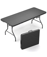 Sugift 6ft Rectangular Folding Table Fold-in-Half Long Party Table Collapsible Portable Table