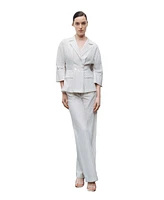 Nocturne Women's Linen Blend Striped High Waist Pants