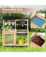 Mud Kitchen Playset with Sink and Plants Observation Room