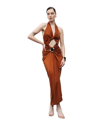 Nocturne Women's Accessory and Cut-Out Detailed Maxi Dress
