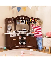 Corner Play Kitchen with Coffee Machine and Slide for Kids