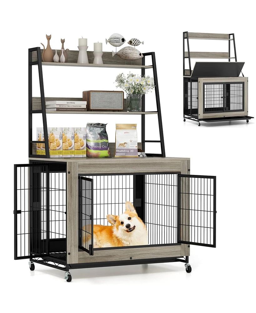 Industrial Dog Kennel Dog Crate Furniture with Storage Shelves