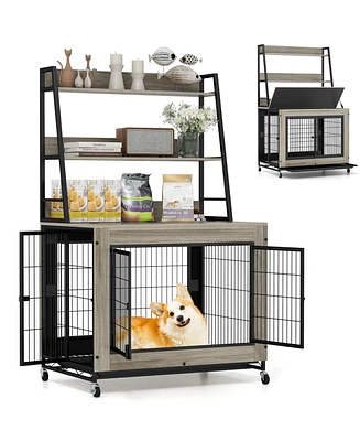 Industrial Dog Kennel Dog Crate Furniture with Storage Shelves