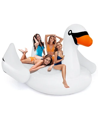 Mecale Giant Inflatable Swan Floating Island 4-Person Pool Float with 4 Cups Holders