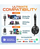 Delton 32Y Wired Computer Headset, Ms Teams Compatible, Stereo Headphones With Dual Noise-Cancelling Microphones, In-Line Controls, On-Ear Usb Headset