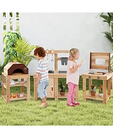 3-Piece Outdoor Kitchen Set Mud Kitchen with Separate Bbq Grill and Pizza Oven