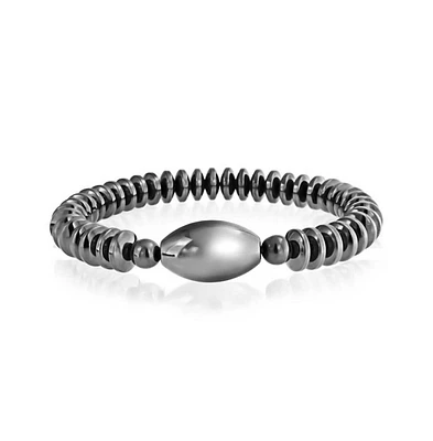 Bling Jewelry Black Gunmetal Charcoal Grey Disc Oval Centerpiece Natural Hematite Stone Stretch Bracelet Elastic Bracelet
