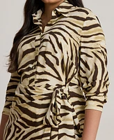 Lauren Ralph Lauren Plus Size Zebra-Print Tie-Front Crepe Shirtdress