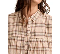 Lucky Brand Women's Cotton Plaid Draped Tunic Top