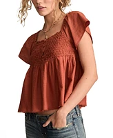 Lucky Brand Women's Cotton Smocked-Bodice Babydoll Top