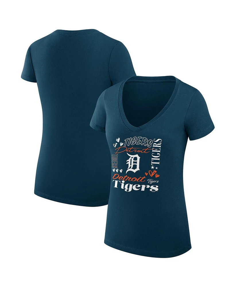 G-iii 4Her by Carl Banks Women's Navy Detroit Tigers Collage Team Graphic V-Neck Fitted T-Shirt