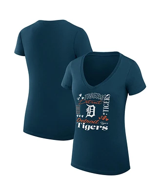 G-iii 4Her by Carl Banks Women's Navy Detroit Tigers Collage Team Graphic V-Neck Fitted T-Shirt
