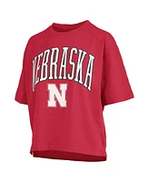 Pressbox Women's Scarlet Nebraska Huskers Nelson Arch Over Logo Waist Length Oversized Slub T-Shirt