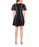 1.state Women's Piped Short-Sleeve Fit & Flare Dress