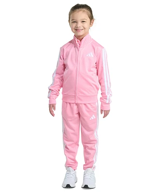 adidas Toddler & Little Girls Tricot Long-Sleeve Essential 3-Stripe Track Jacket Pants, 2 Piece Set