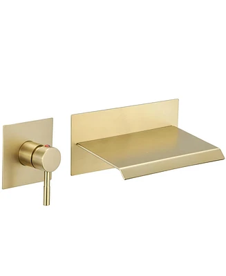 Single Handle Wall Mount Spout Waterfall Bathroom Faucet Brushed Nickel