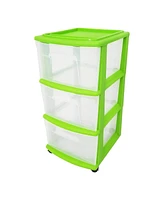 Homz Plastic 3 Drawer Medium Storage Container Tower, Clear Drawers/Lime Frame