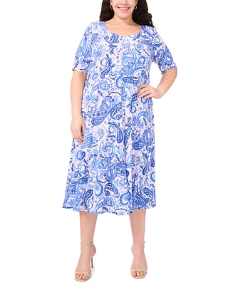 Msk Plus Printed Jersey Elbow-Sleeve Midi Dress