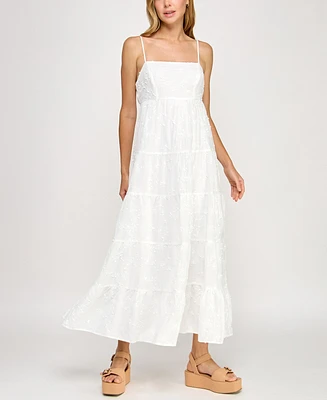 Crystal Doll Juniors' Woven Tie-Back Tiered Maxi Dress