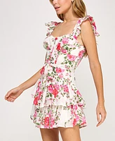 Crystal Doll Juniors' Floral-Print Tiered Short Fit & Flare Dress