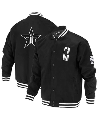 Fisll Men's and Women's Black Nba Logoman Shadow Collection Full-Snap Varsity Jacket