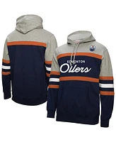 Mitchell & Ness Men's Navy/Gray Edmonton Oilers Head Coach Pullover Hoodie Sweatshirt