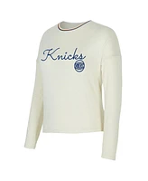 Concepts Sport Women's 2-Piece Cream New York Knicks Kaki Hacci Knit Long Sleeve T-Shirt and Shorts Set