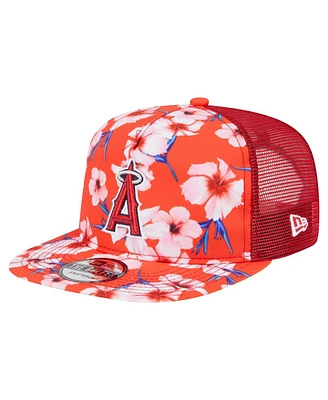 New Era Men's Red Los Angeles Angels Adventure Pattern Golfer Trucker Snapback Hat