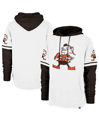 '47 Brand Men's White Cleveland Browns Throwback Shortstop Pullover Hoodie