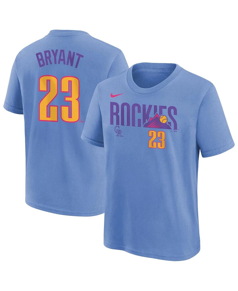 Nike Big Boys and Girls Kris Bryant Light Blue Colorado Rockies Fuse City Connect Name Number T-Shirt