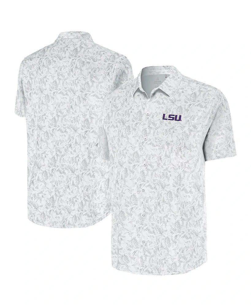 Antigua Men's White Lsu Tigers Lush Button-Up Shirt
