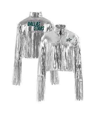 Cuce Women's Silver Dallas Stars Cropped Sequin Fringe Blazer