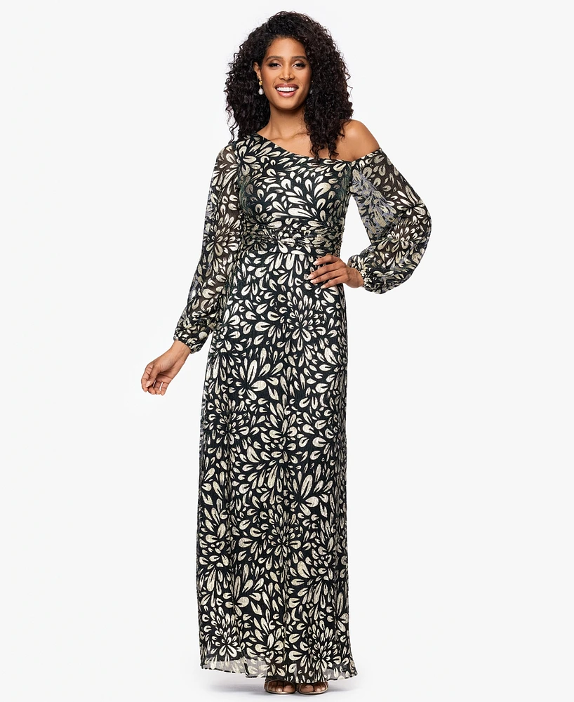 B&A By Betsy and Adam Petites Metallic Printed Long Dress