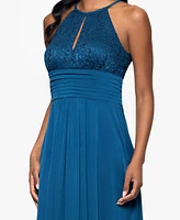 B&A By Betsy and Adam Petites Lace Long Halter Dress