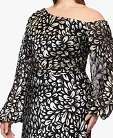 B&A By Betsy and Adam Plus Metallic Printed Long A-Line Dress