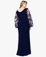 Betsy & Adam Plus Embroidered Scuba Crepe Long Dress