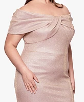 Betsy & Adam Plus Off-The-Shoulder Long Sheath Dress
