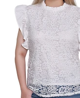 Ny Collection Petite Flutter Sleeve Lace Top