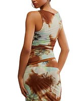 Free People Women's Ash Printed Ruched Mesh Top