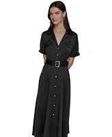 Karl Lagerfeld Paris Women's Belted Satin Shirtdress