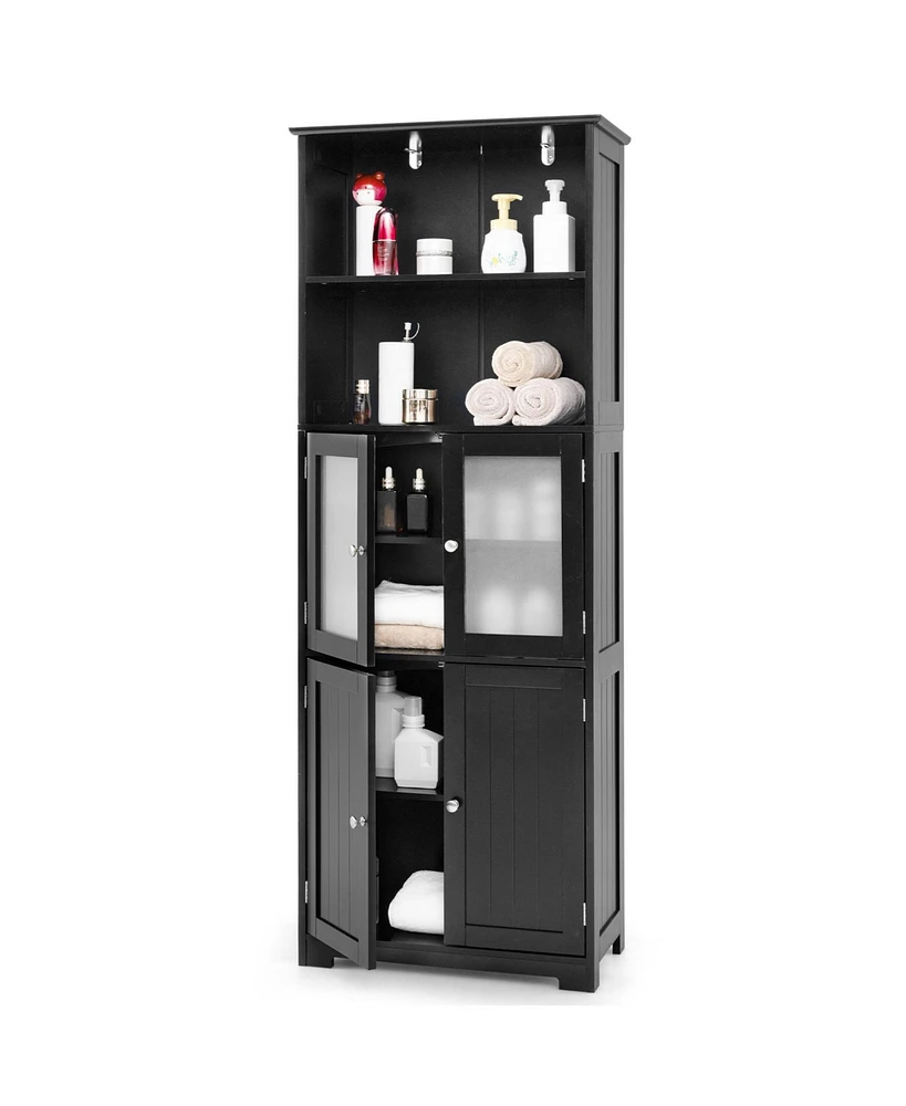 Slickblue 6-Tier Freestanding Bathroom Cabinet with 2 Open Compartments and Adjustable Shelves