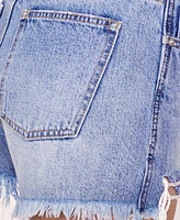 blue revival Women's High-Waisted Bandana Print Pockets Denim Shorts
