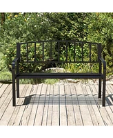 Gymax 50 Inches Garden Bench w/ Slatted Backrest & Curved Armrests for Porch