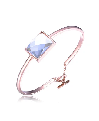 Sterling Silver 18K Rose Gold Plating with Clear Cubic Zirconia Cuff Bracelet