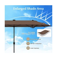 13feet Double-sided Patio Umbrella with Solar Lights for Garden Pool Backyard